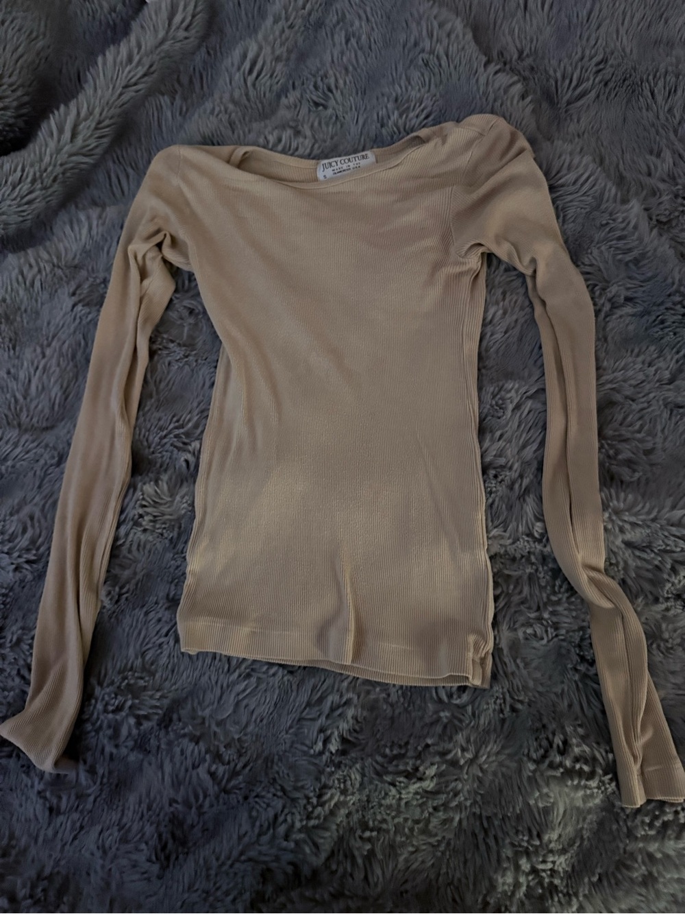 Juicy Couture Neutral Ribbed Long-Sleeve Boatneck Top